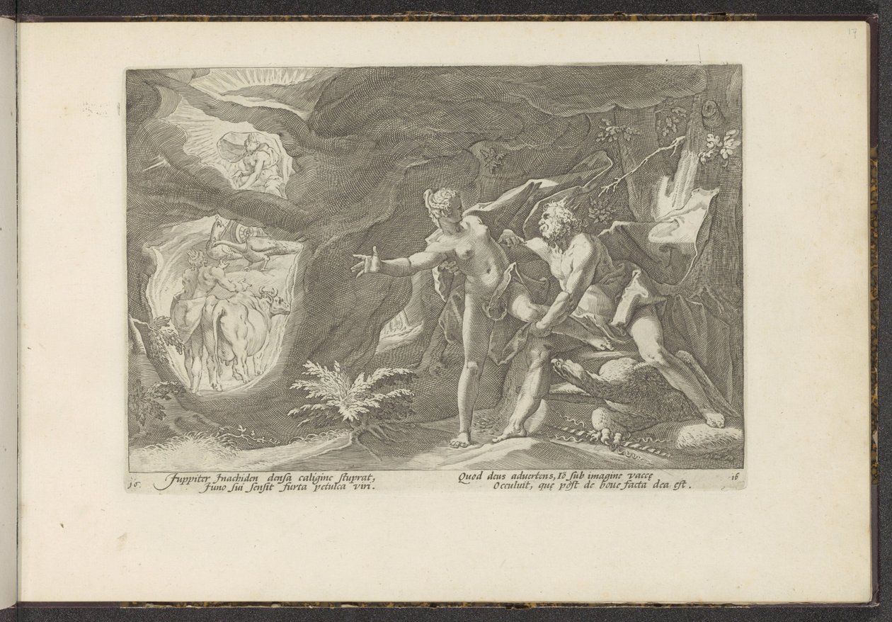 Jowisz atakuje Io Metamorfozy Owidiusza (tytuł serii) Odtworzenia P. Ovidiusa Naso (tytuł serii) autorstwa Hendrick Goltzius (workshop of)