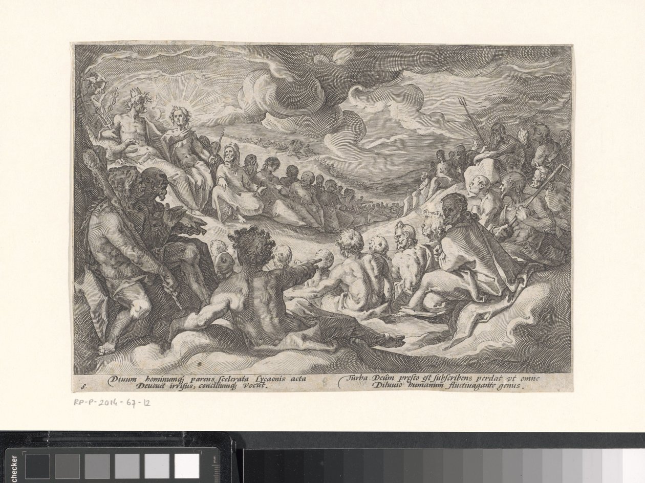 Jowisz prosi bogów olimpijskich o radę Metamorfozy Owidiusza (tytuł serii) autorstwa Hendrick Goltzius (workshop of)