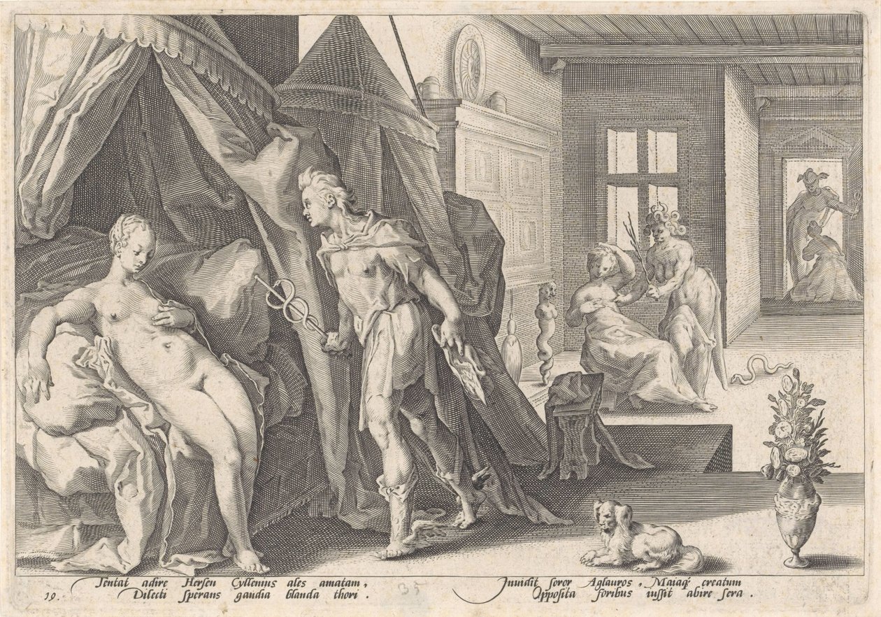 Merkury odwiedza Herse Metamorfozy Owidiusza (tytuł serii) autorstwa Hendrick Goltzius (workshop of)