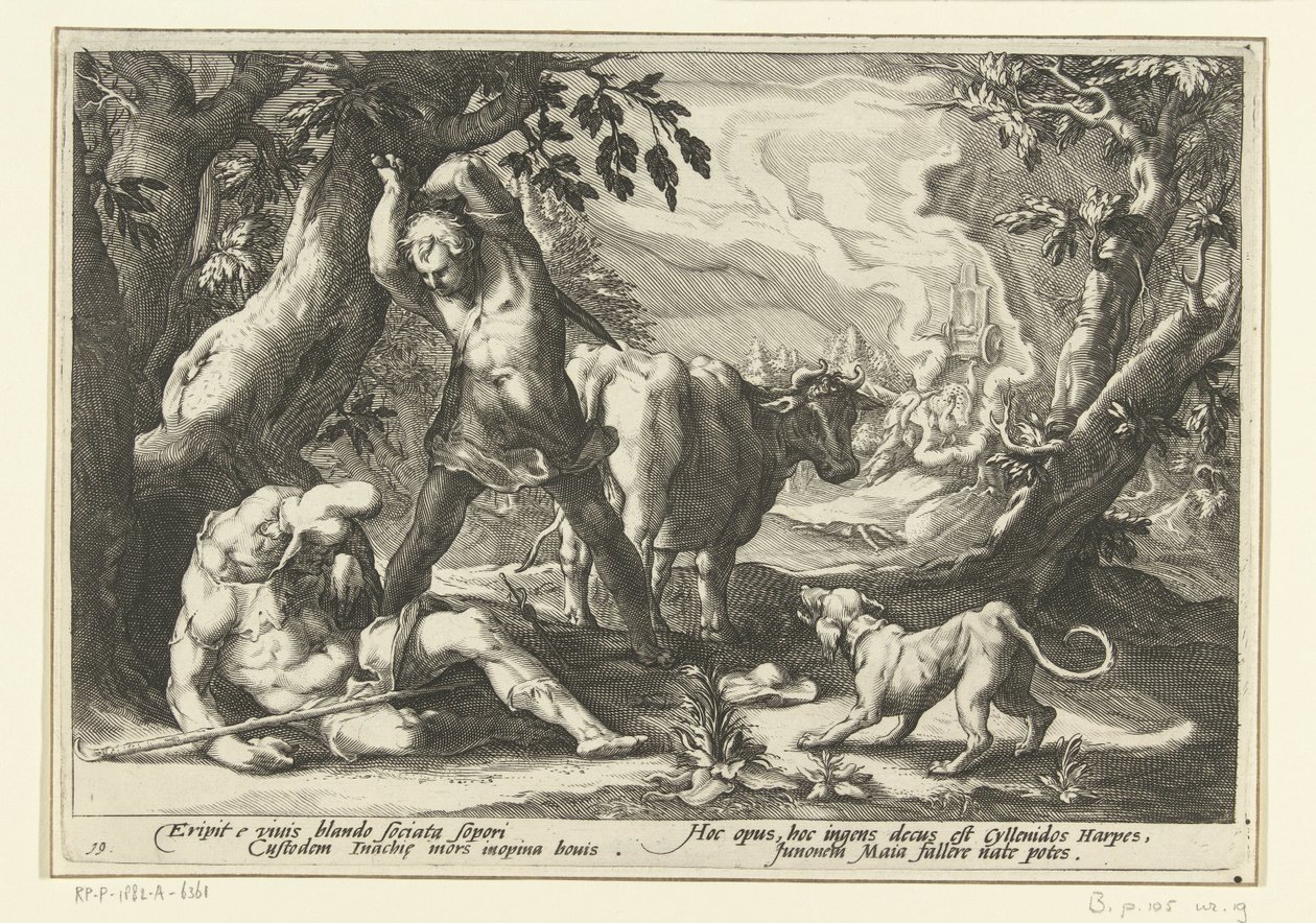 Mercurius doodt Argus Metamorfozy Owidiusza (tytuł serii) autorstwa Hendrick Goltzius (workshop of)