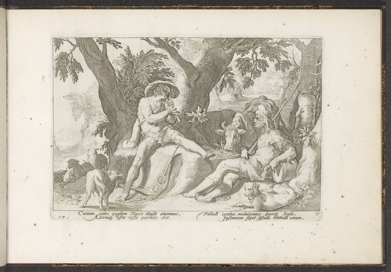 Merkury gra na flecie dla Argus Metamorfozy Owidiusza (tytuł serii) Odtworzenia P. Ovidiusa Naso (tytuł serii) autorstwa Hendrick Goltzius (workshop of)