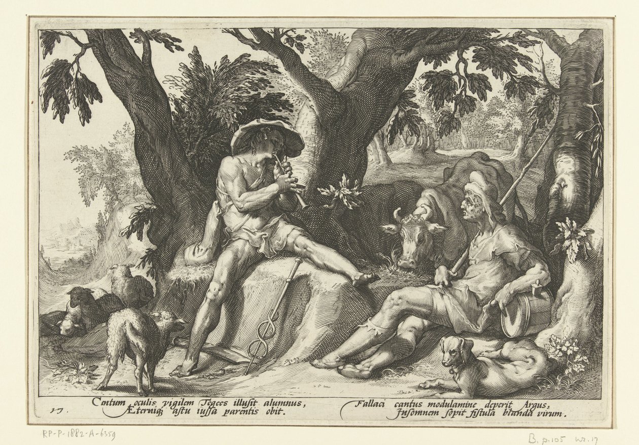 Merkury gra na flecie dla Argus Metamorfozy Owidiusza (tytuł serii) autorstwa Hendrick Goltzius (workshop of)