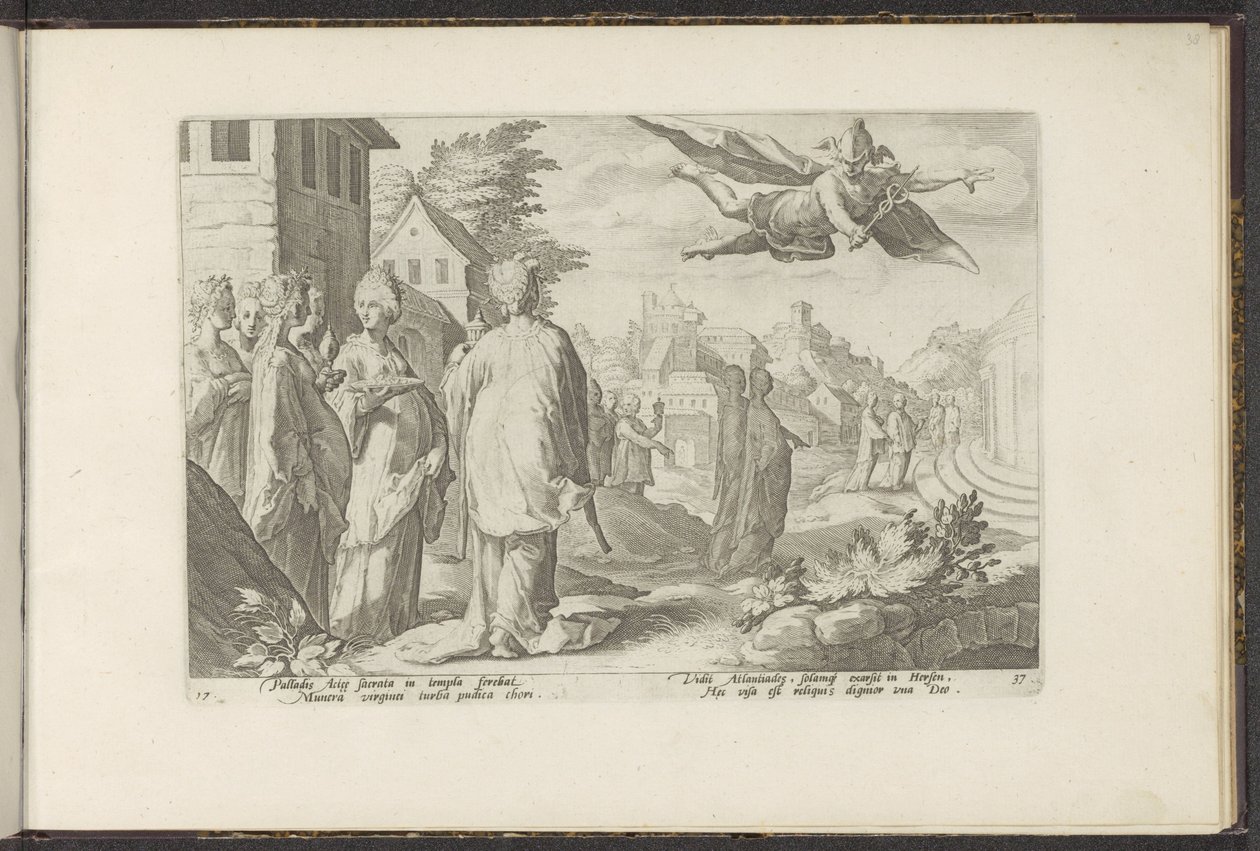 Merkury zakochuje się w Herse Metamorfozy Owidiusza (tytuł serii) Odtworzenia P. Ovidiusa Naso (tytuł serii) autorstwa Hendrick Goltzius (workshop of)