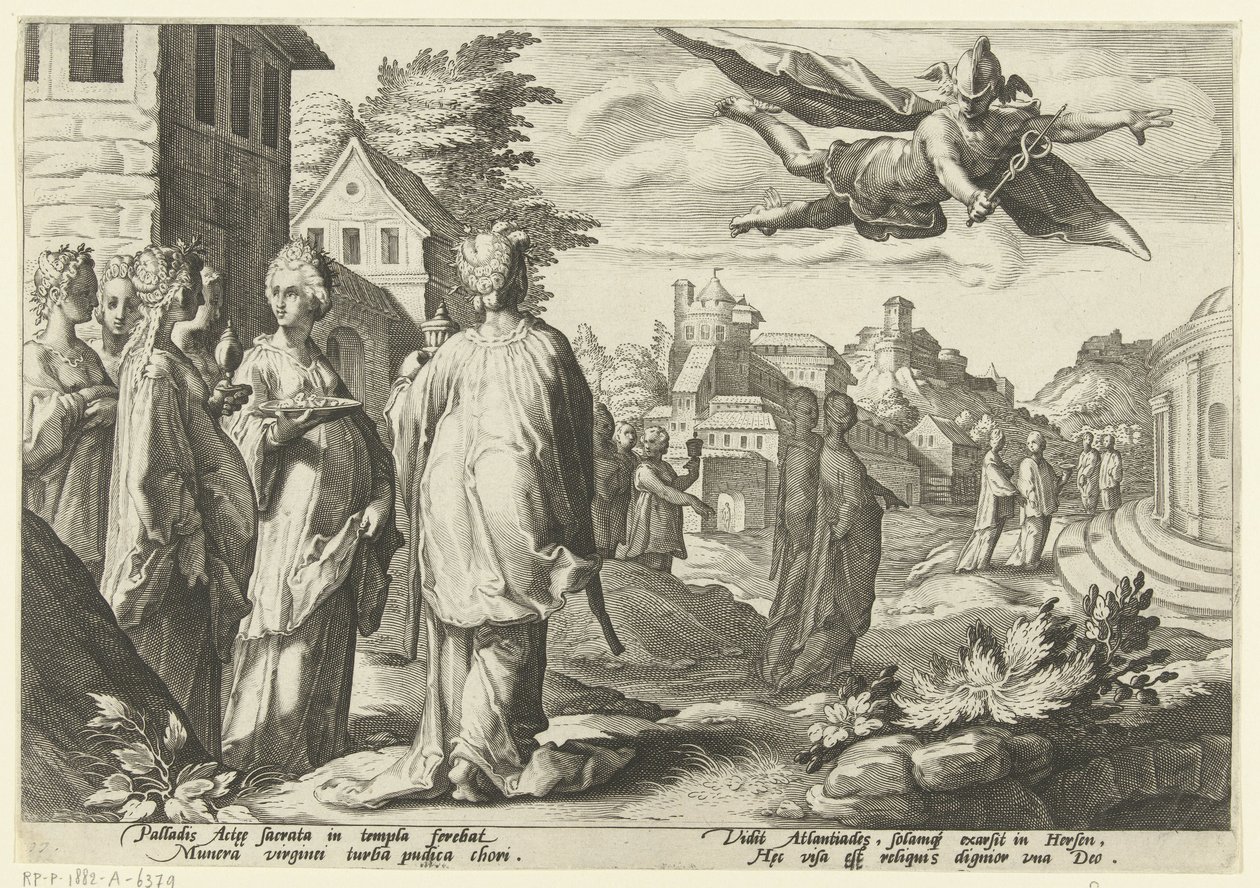 Merkury zakochuje się w Herse Metamorfozy Owidiusza (tytuł serii) autorstwa Hendrick Goltzius (workshop of)