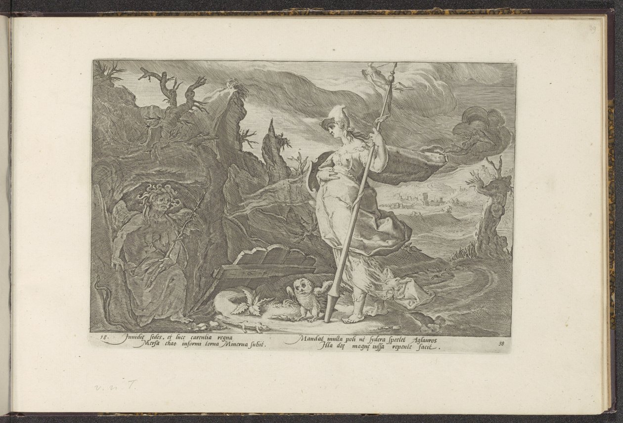 Minerva prosi Envy, by rozpaliła zazdrość w Aglauros Metamorfozy Owidiusza (tytuł serii) Odtworzenia P. Ovidiusa Naso (tytuł serii) autorstwa Hendrick Goltzius (workshop of)