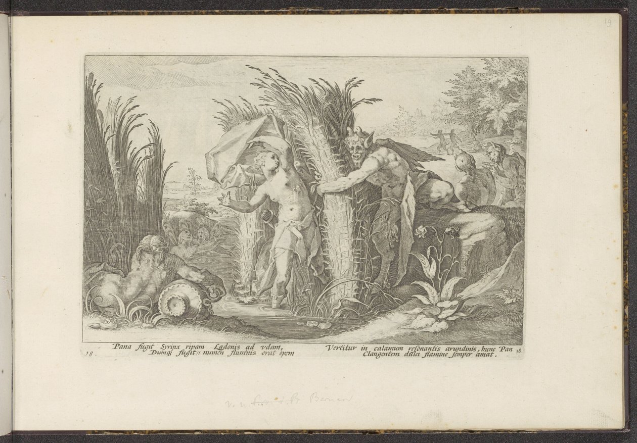 Chleb i Syrinx Metamorfozy Owidiusza (tytuł serii) Herescheppingen van P. Ovidius Naso (tytuł serii) autorstwa Hendrick Goltzius (workshop of)