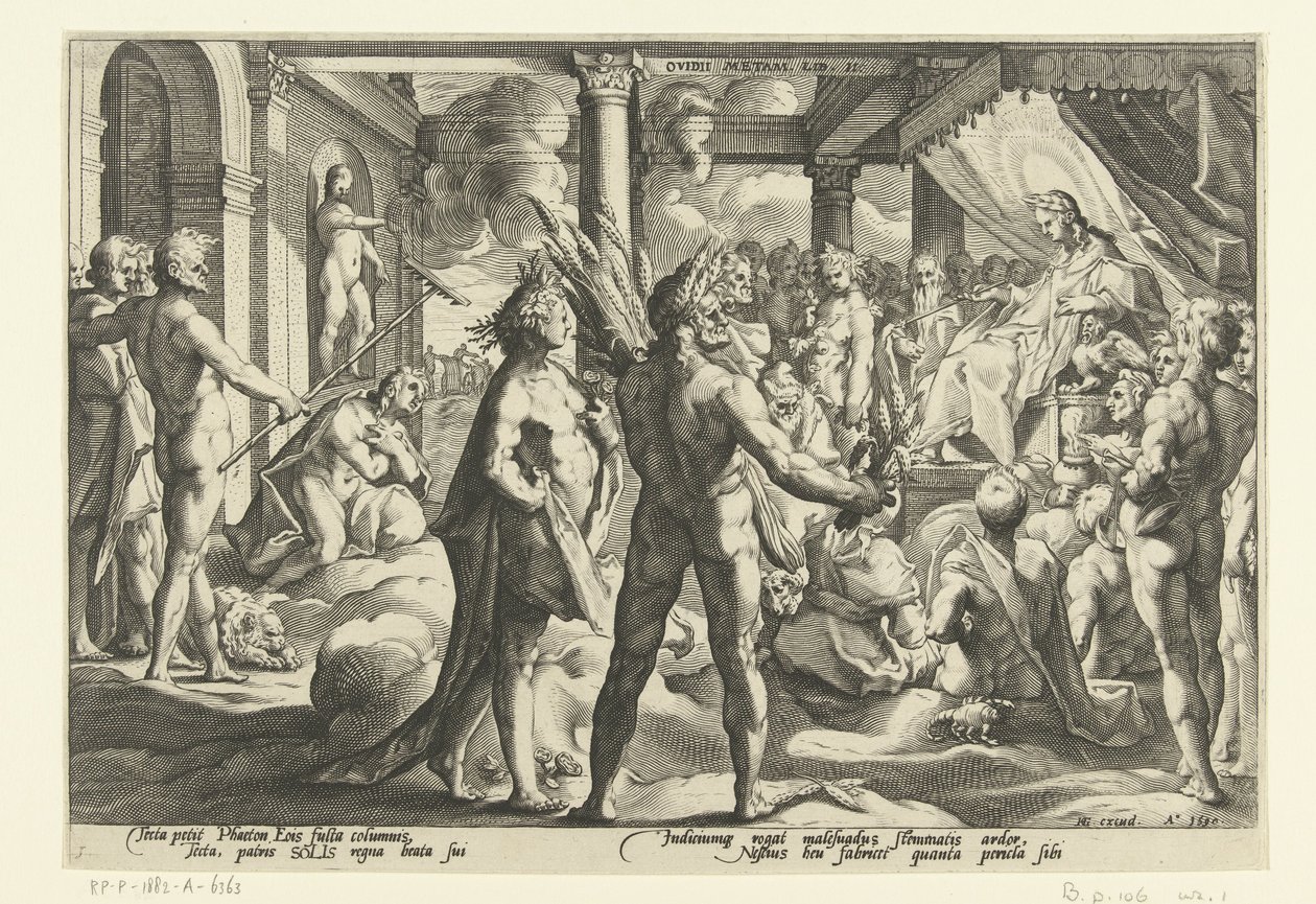 Faeton w Pałacu Heliosa Metamorfozy Owidiusza (tytuł serii) autorstwa Hendrick Goltzius (workshop of)