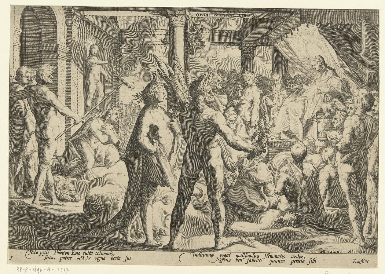 Faeton w Pałacu Heliosa Metamorfozy Owidiusza (tytuł serii) autorstwa Hendrick Goltzius (workshop of)