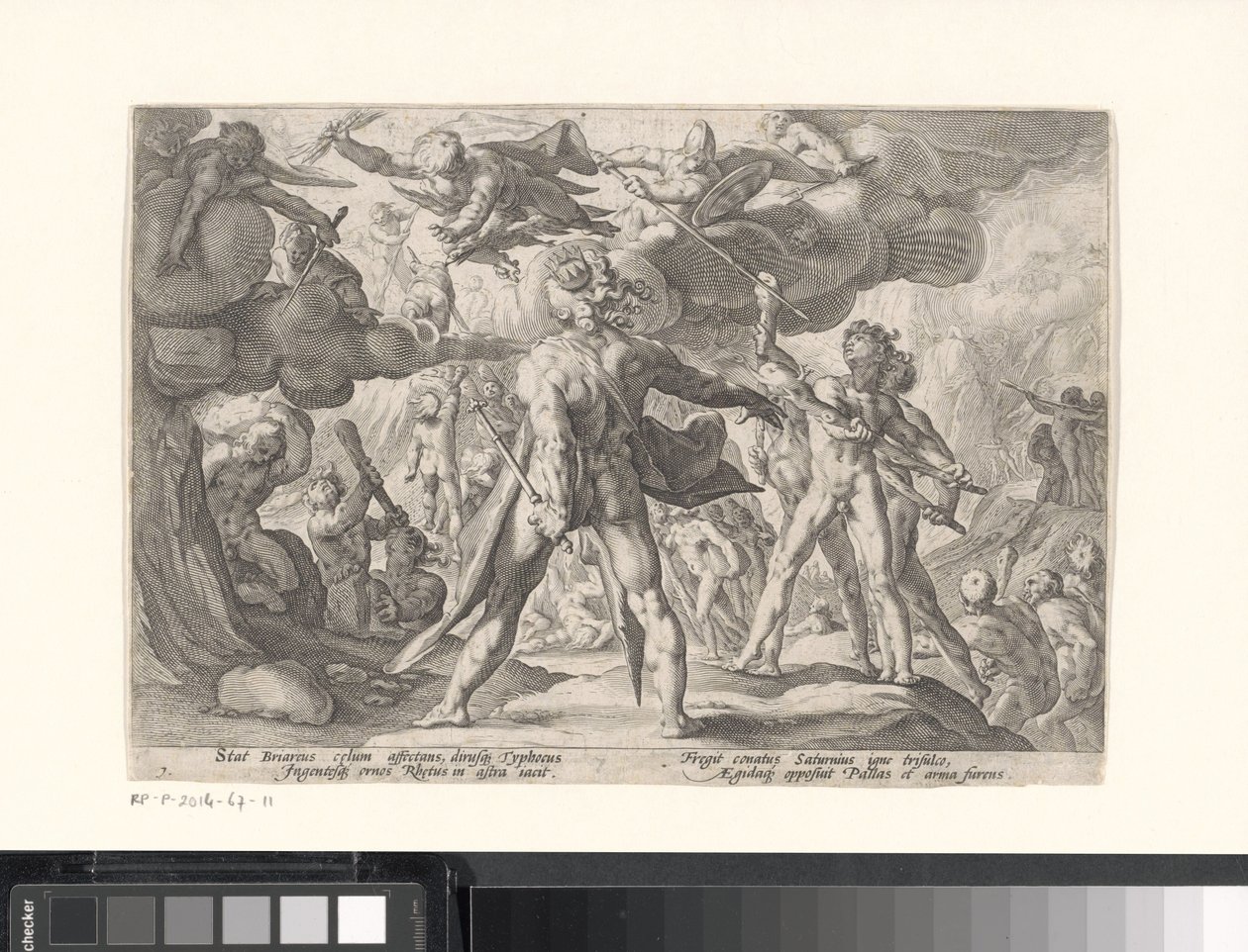Bitwa między bogami a gigantami Metamorfozy Owidiusza (tytuł serii) autorstwa Hendrick Goltzius (workshop of)