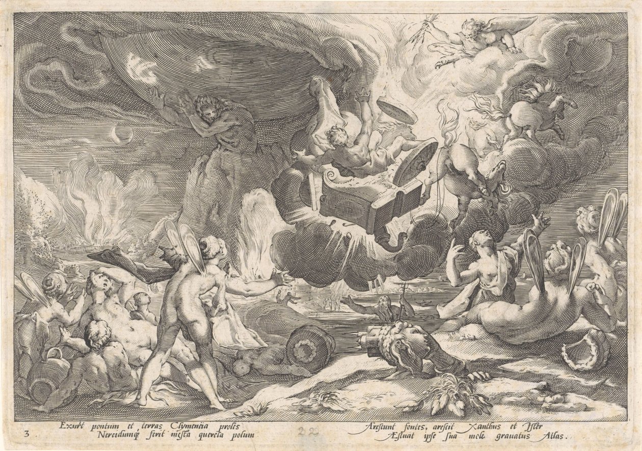 Val van Phaethon Metamorfosen van Ovidius (tytuł serii) autorstwa Hendrick Goltzius (workshop of)