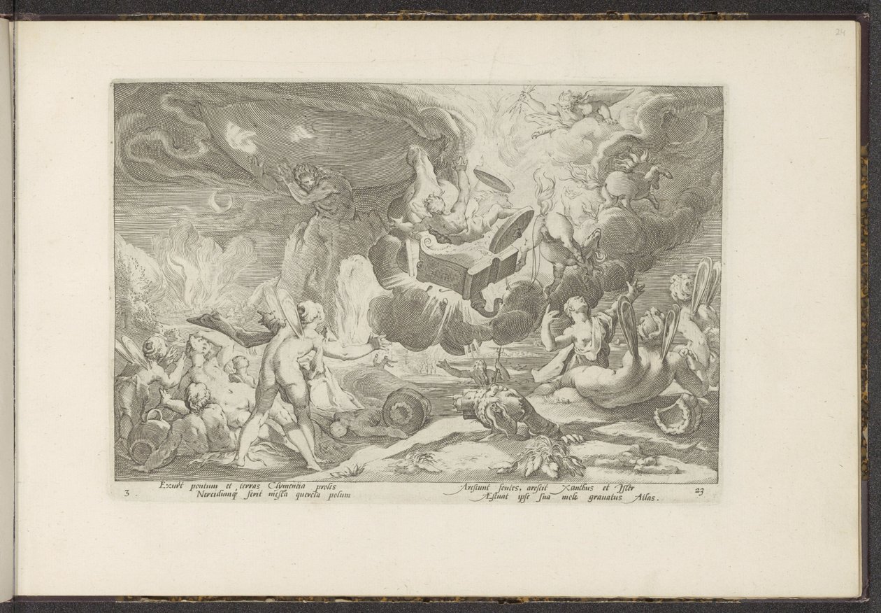 Val van Phaethon Metamorfozy Owidiusza (tytuł serii) Herescheppingen van P. Ovidius Naso (tytuł serii) autorstwa Hendrick Goltzius (workshop of)