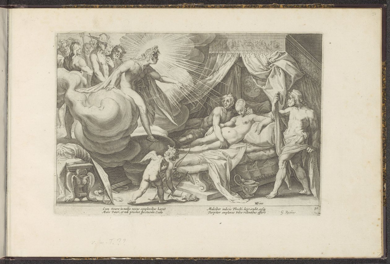 Wenus i Mars złapane Metamorfozy Owidiusza (tytuł serii) Odtworzenia P. Ovidiusa Naso (tytuł serii) autorstwa Hendrick Goltzius (workshop of)