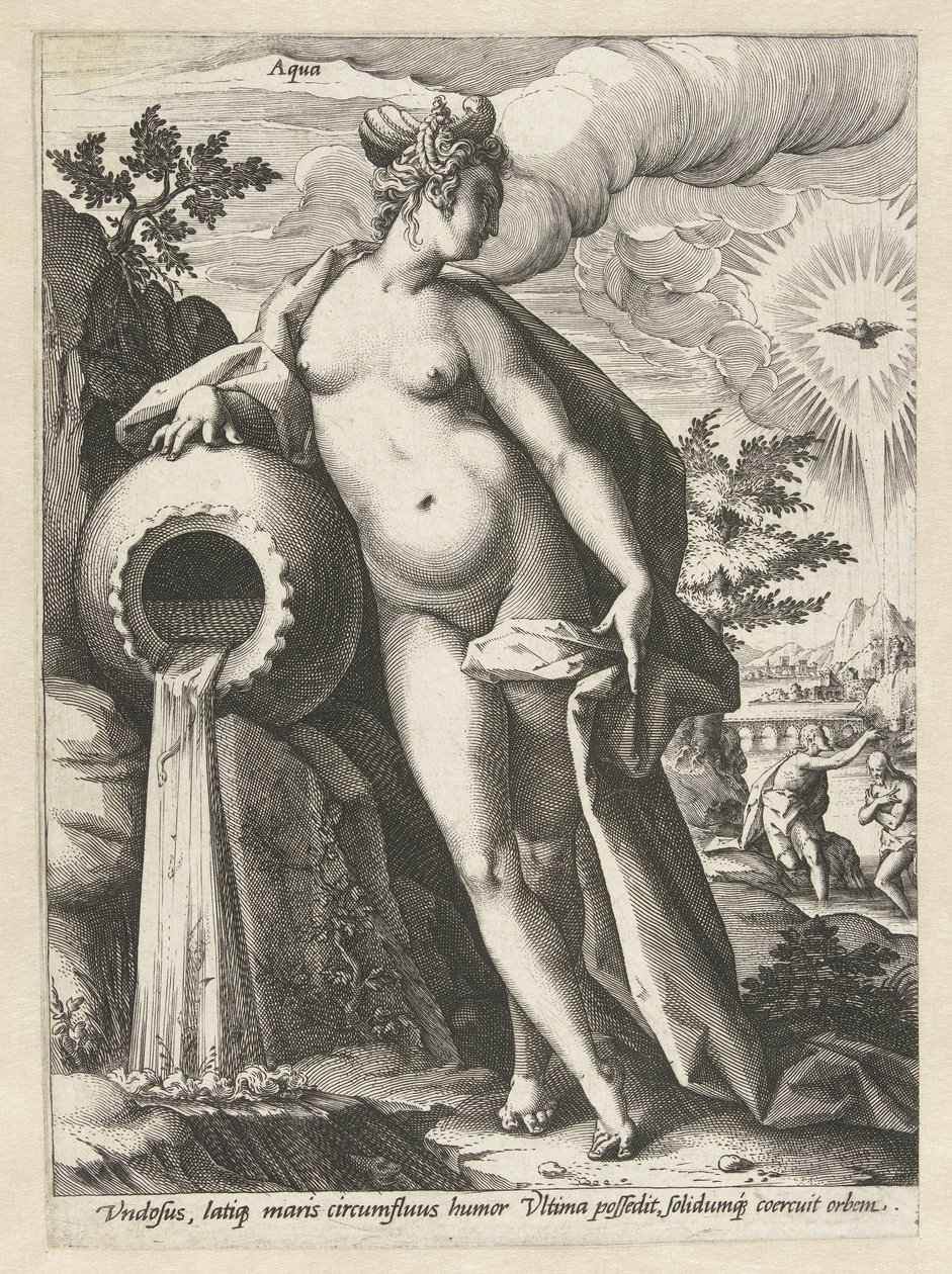 Woda Aqua (tytuł na obiekcie) Cztery żywioły (tytuł serii) autorstwa Hendrick Goltzius (workshop of)
