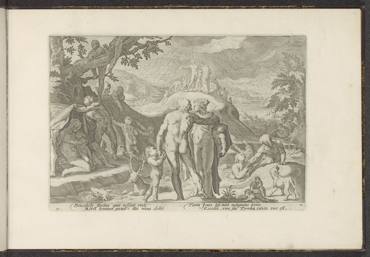 Powódź Deukalionu Metamorfozy Owidiusza (tytuł serii) Odtworzenia P. Ovidiusa Naso (tytuł serii) autorstwa Hendrick Goltzius (workshop of)