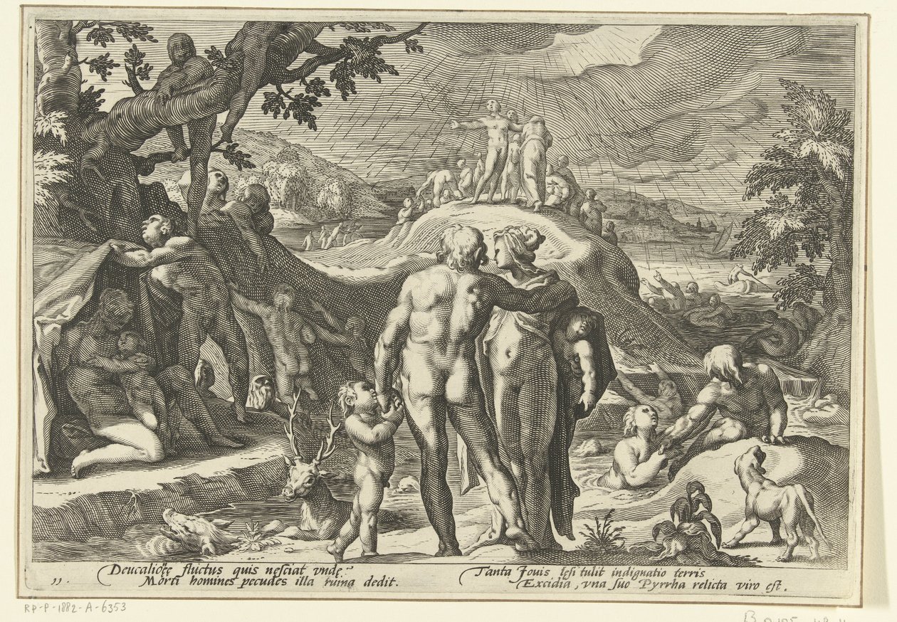 Powódź Deukalionu Metamorfozy Owidiusza (tytuł serii) autorstwa Hendrick Goltzius (workshop of)