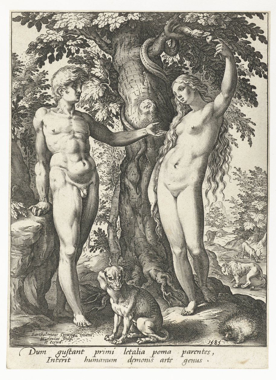 Adam i Ewa i wąż autorstwa Hendrick Goltzius