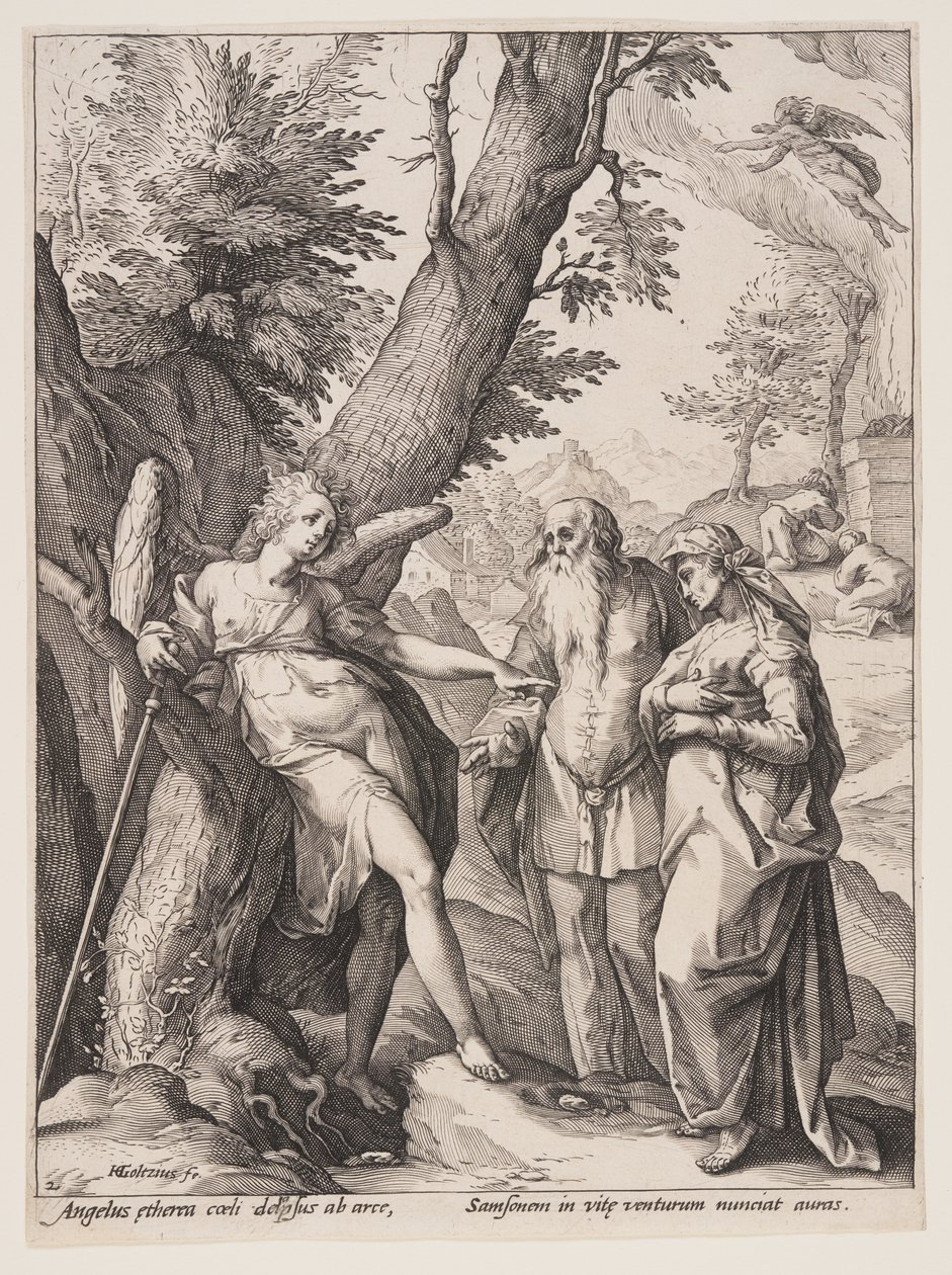 Anioł z Manachem i jego żoną autorstwa Hendrick Goltzius