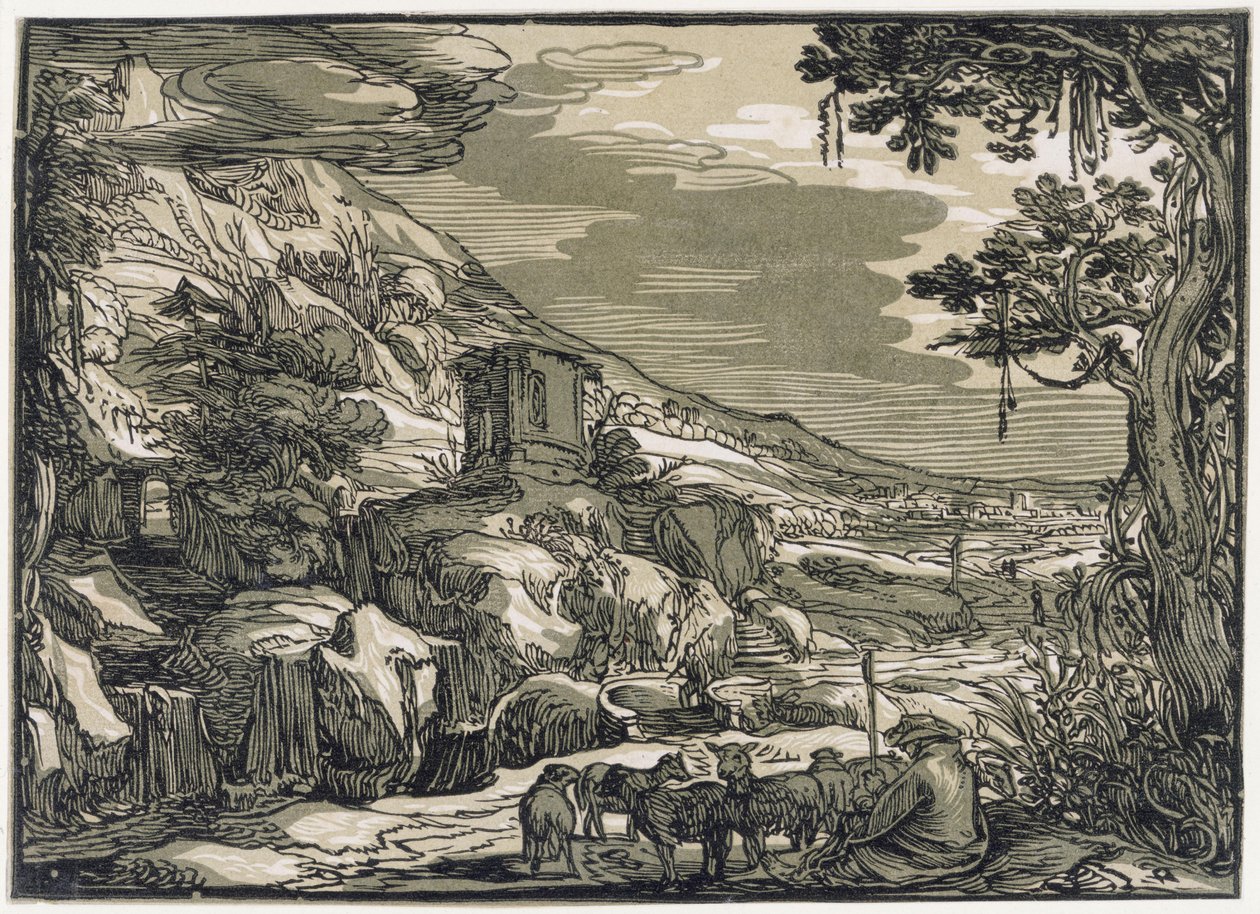 Arkadyjski krajobraz z pasterzem autorstwa Hendrick Goltzius