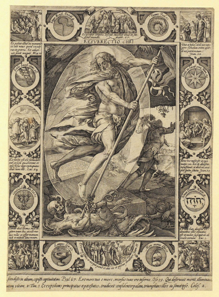 Zmartwychwstanie Chrystusa, arkusz 7 z serii „Życie Chrystusa” autorstwa Hendrick Goltzius