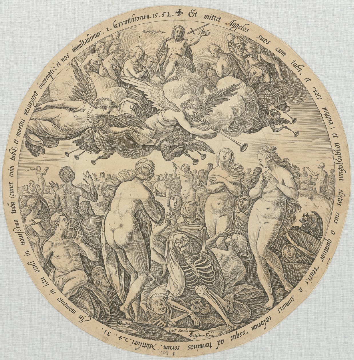 Zmartwychwstanie umarłych, arkusz 1 z cyklu „Cztery rzeczy ostateczne” autorstwa Hendrick Goltzius