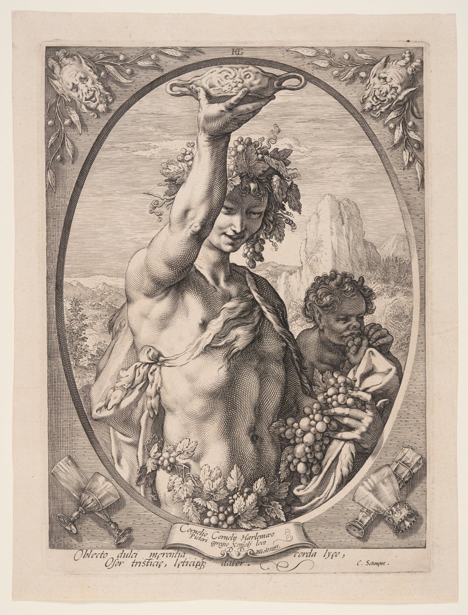 Bachus, z Trzech pogańskich bogów i bogiń autorstwa Hendrick Goltzius
