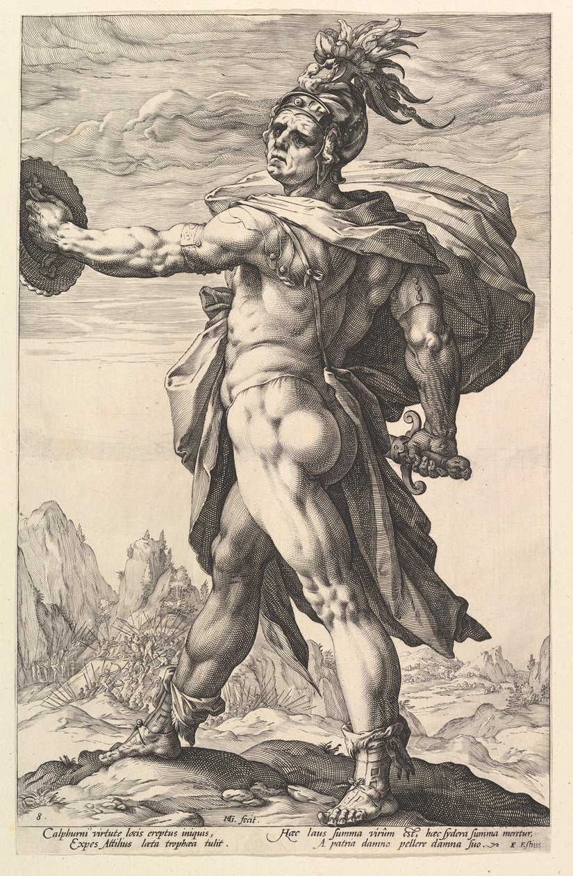 Calphurnius, z „Rzymskich bohaterów” autorstwa Hendrick Goltzius
