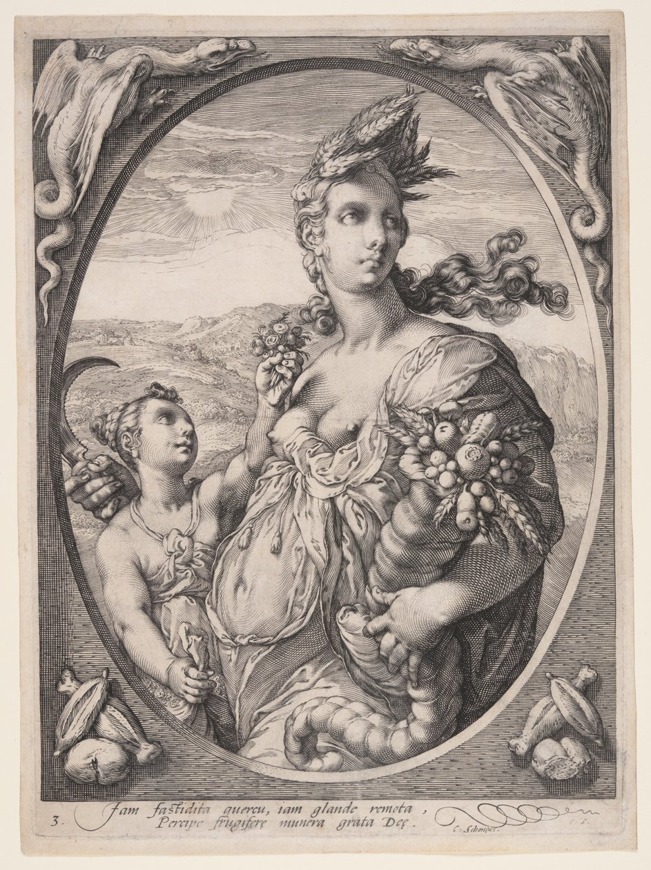 Ceres, z Trzech pogańskich bogów lub bogiń autorstwa Hendrick Goltzius