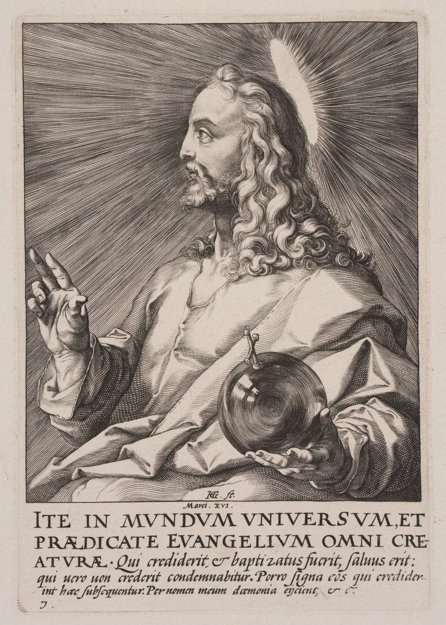 Chrystus (jako Salvator Mundi), od Chrystusa, Apostołów i św. Pawła z Credo autorstwa Hendrick Goltzius