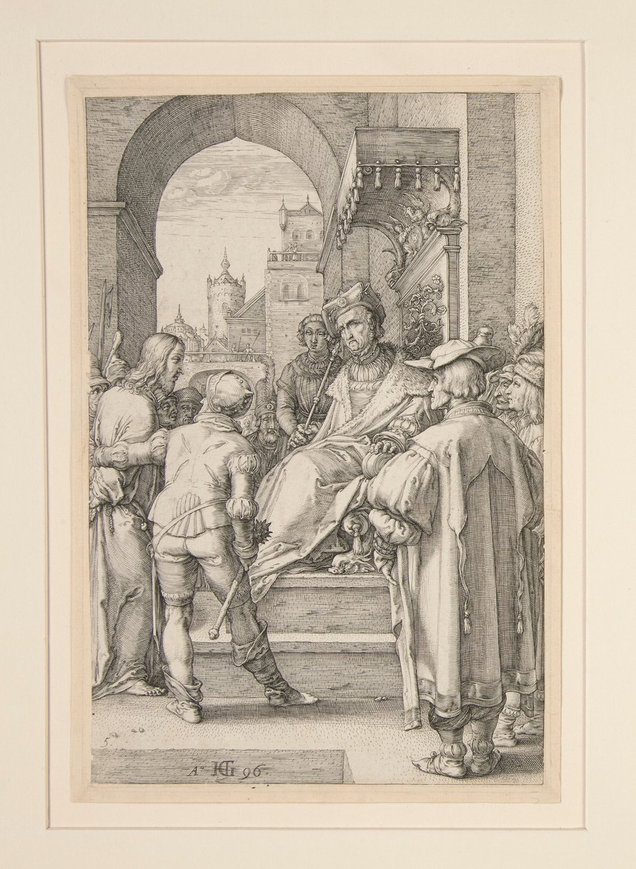 Chrystus przed Piłatem, z Męki Pańskiej, nr 5 z serii 12 rycin autorstwa Hendrick Goltzius