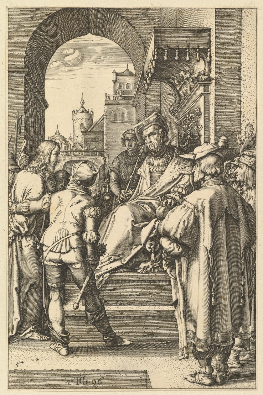 Chrystus przed Piłatem, z „Męki Chrystusa” autorstwa Hendrick Goltzius