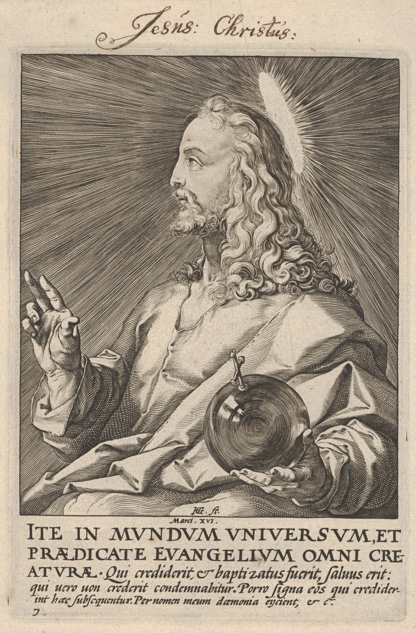 Chrystus, z obrazu „Chrystus, apostołowie i św. Paweł z Credo” autorstwa Hendrick Goltzius