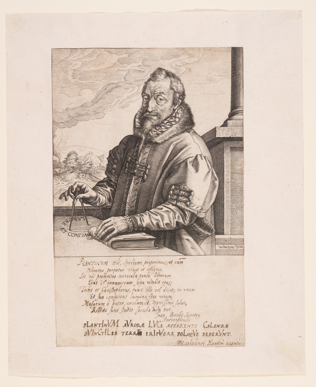 Christopher Plantin, wydawca w Antwerpii autorstwa Hendrick Goltzius
