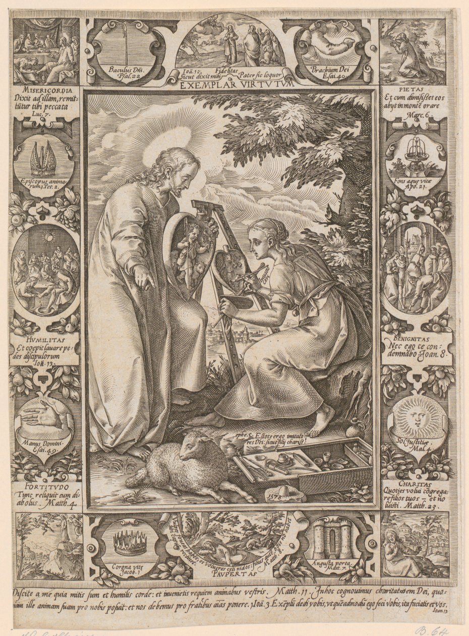 Chrystus jako wzór cnoty, arkusz 4 z serii „Życie Chrystusa” autorstwa Hendrick Goltzius