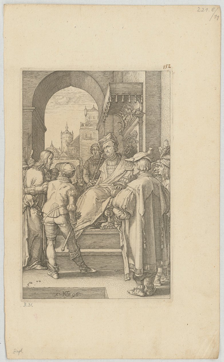 Chrystus przed Piłatem, arkusz 5 z serii „Pasja” autorstwa Hendrick Goltzius