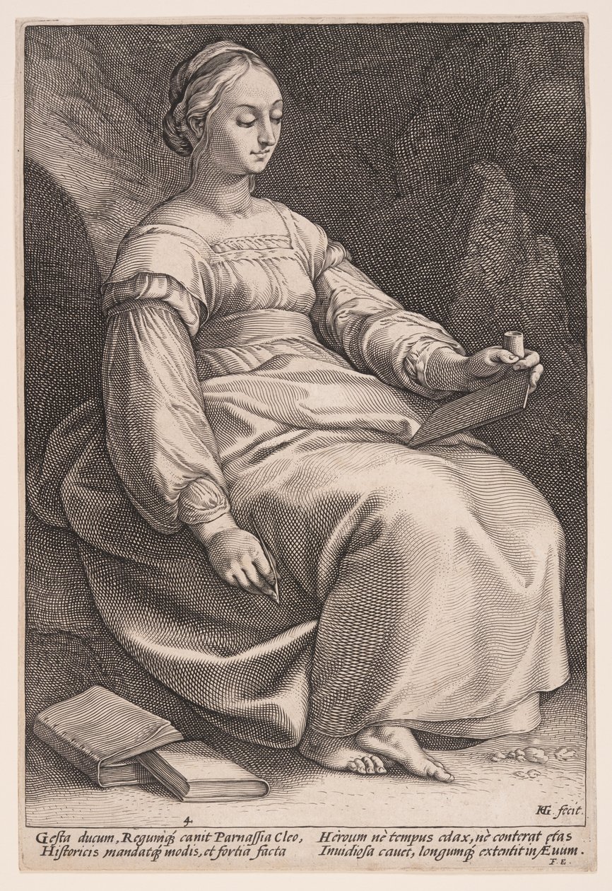 Clio, muza historii, z Dziewięciu muz autorstwa Hendrick Goltzius