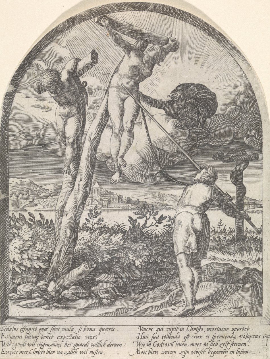 Człowiek musi zabić swoje pragnienia Duchowe polowania (tytuł serii) autorstwa Hendrick Goltzius