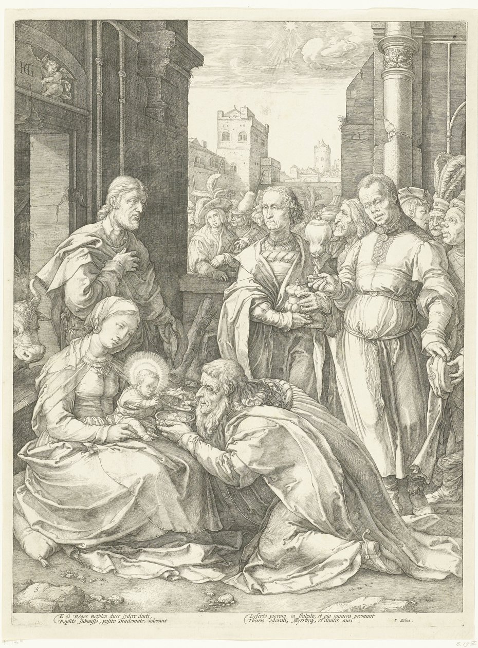 Adoracja Królów Wczesne życie Maryi (tytuł serii) Arcydzieła (tytuł serii) autorstwa Hendrick Goltzius