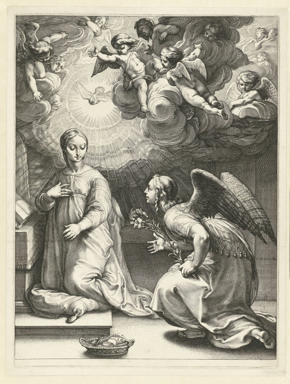 Zwiastowanie Wczesne życie Maryi (tytuł serii) Arcydzieła (tytuł serii) autorstwa Hendrick Goltzius