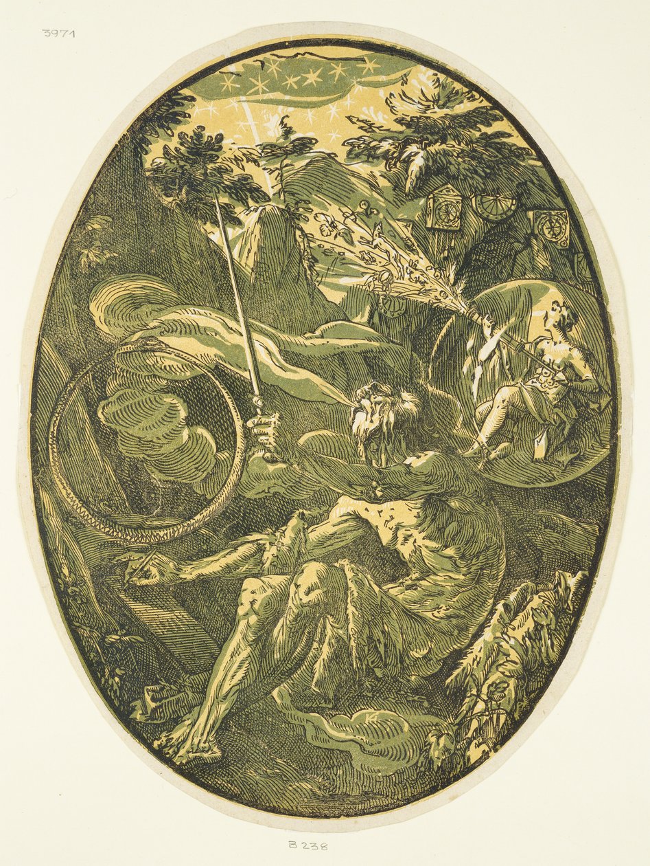 Demogorgon w Jaskini Wieczności, z serii „Demogorgon i bóstwa” autorstwa Hendrick Goltzius