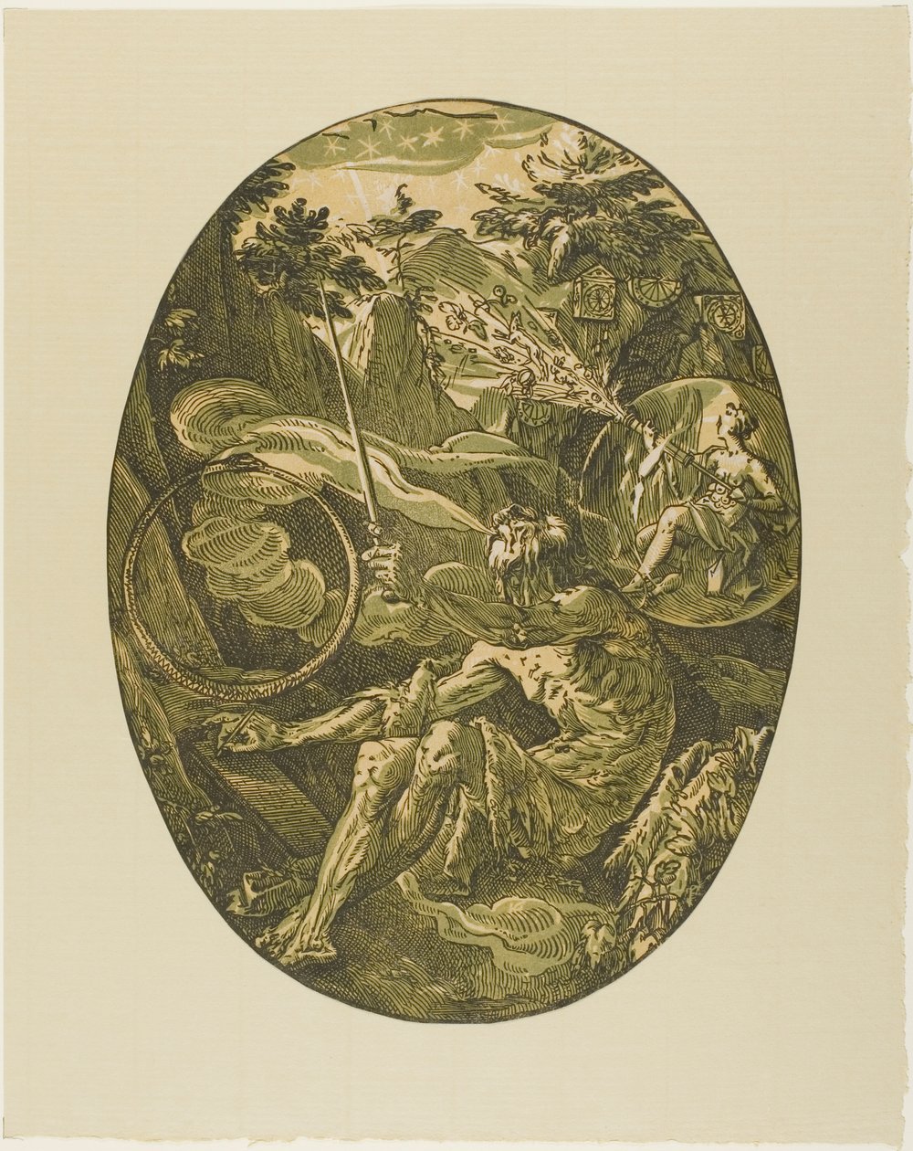 Demogorgon w Jaskini Wieczności, płyta pierwsza z Demogorgona i Bóstw autorstwa Hendrick Goltzius