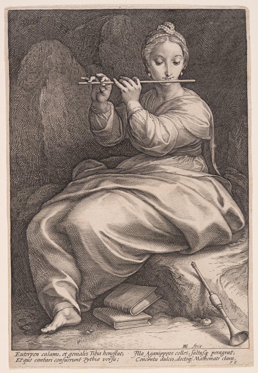 Euterpe, muza muzyki, z Dziewięciu muz autorstwa Hendrick Goltzius