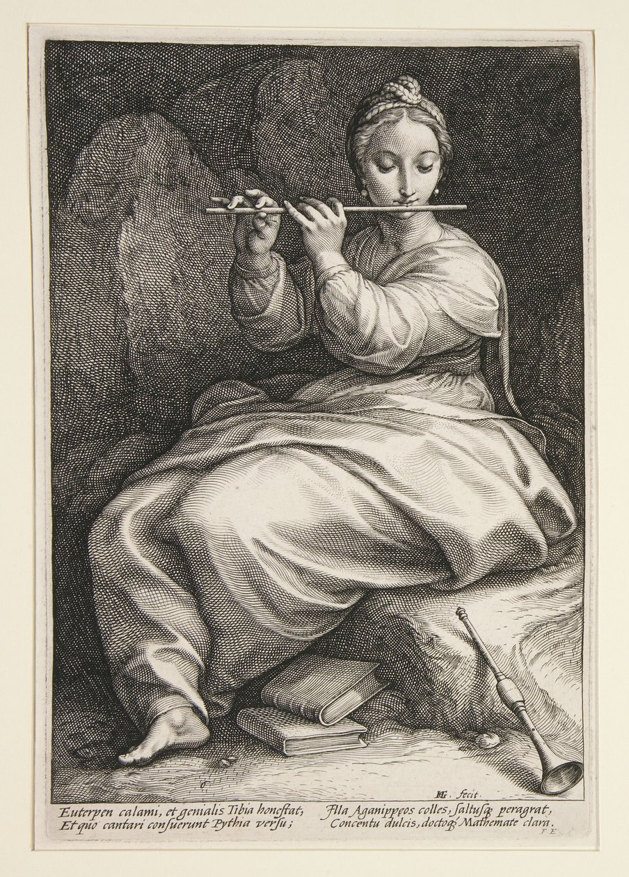 Euterpe, tablica 6 z serii Dziewięć Muz autorstwa Hendrick Goltzius