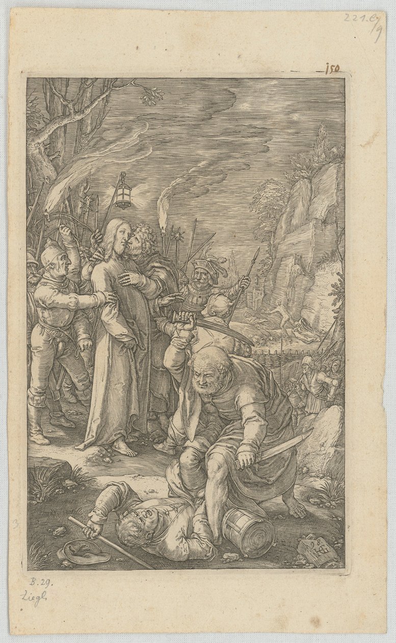 Pojmanie Chrystusa, plansza 3 z cyklu „Pasja” autorstwa Hendrick Goltzius