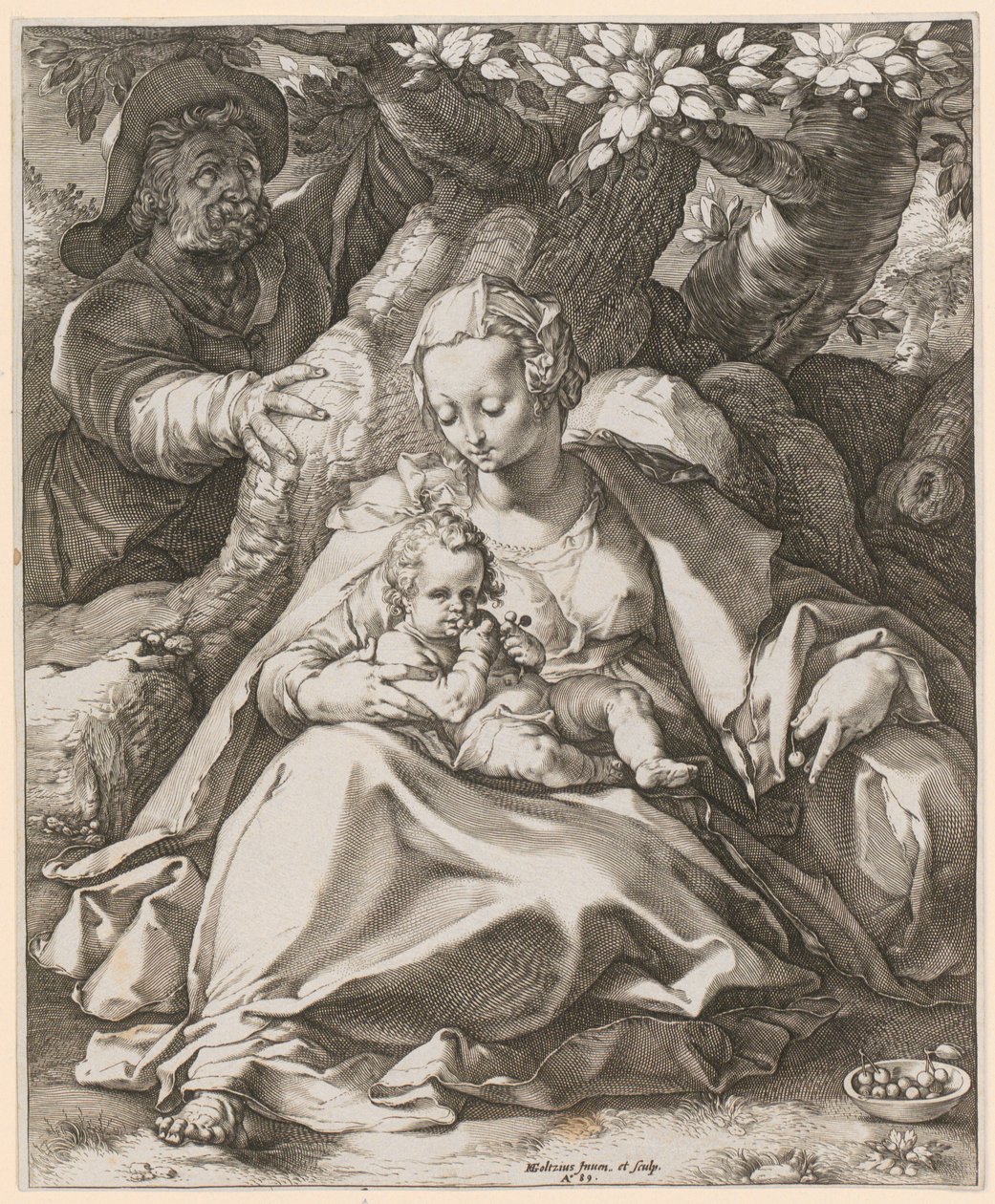Święta Rodzina pod drzewem wiśniowym autorstwa Hendrick Goltzius