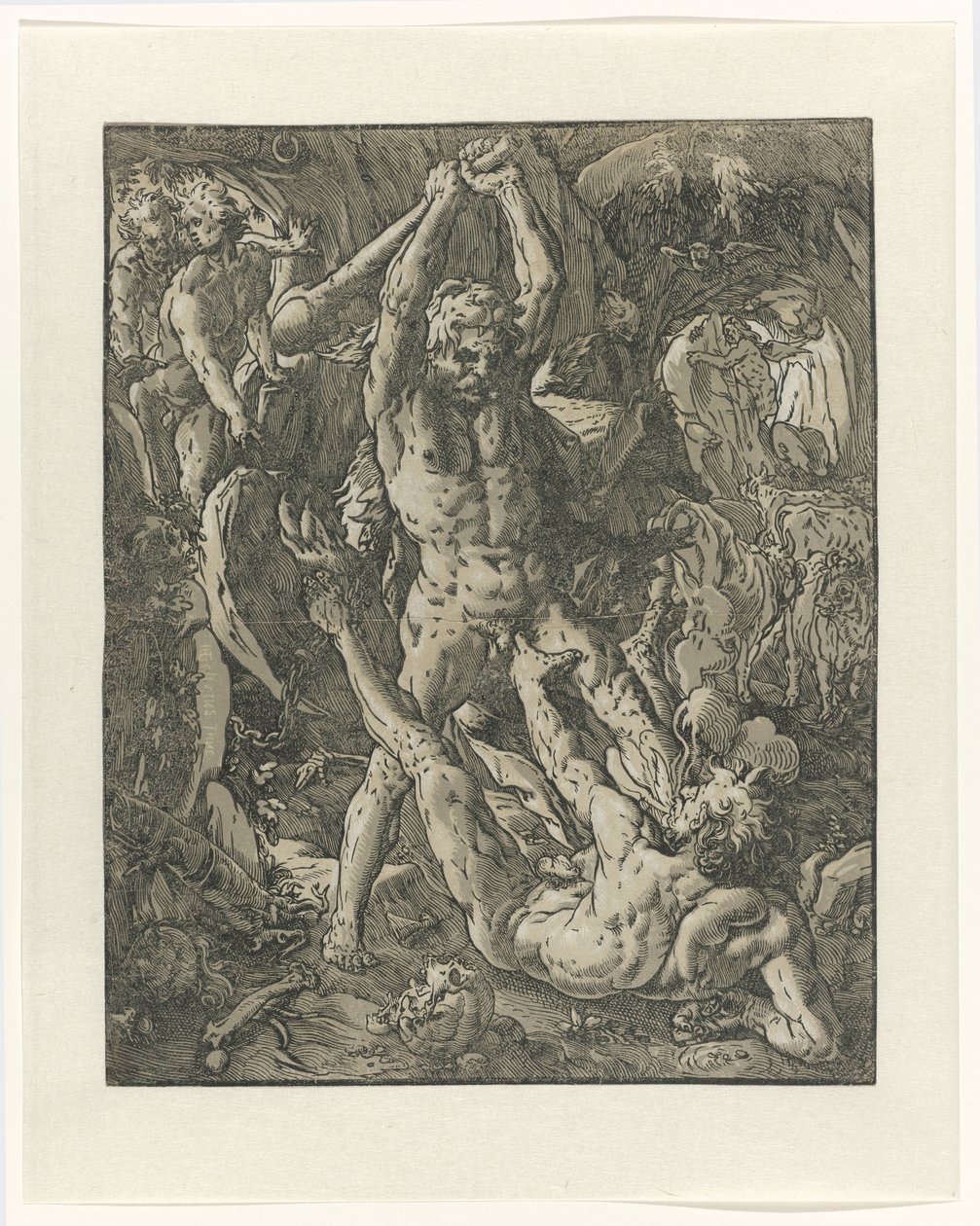 Herkules pokonuje Cacus Hercules en Cacus autorstwa Hendrick Goltzius