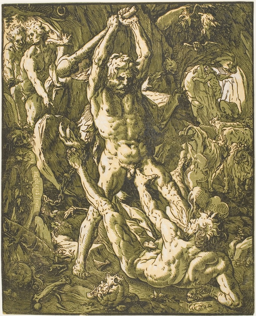 Herkules zabija Cacus autorstwa Hendrick Goltzius