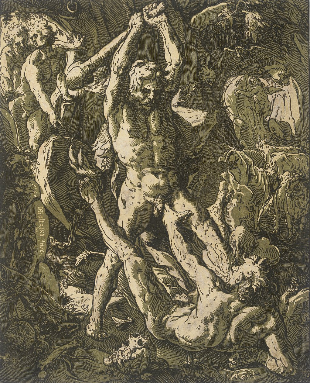 Herakles zabija Kakusa autorstwa Hendrick Goltzius