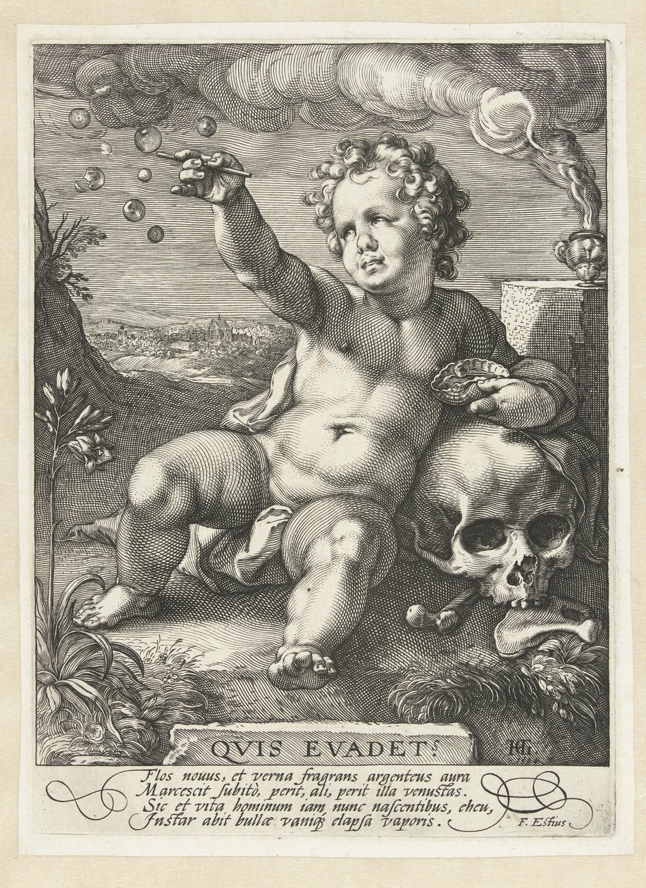 Homo bulla Kto uniknął? (tytuł na obiekcie) autorstwa Hendrick Goltzius