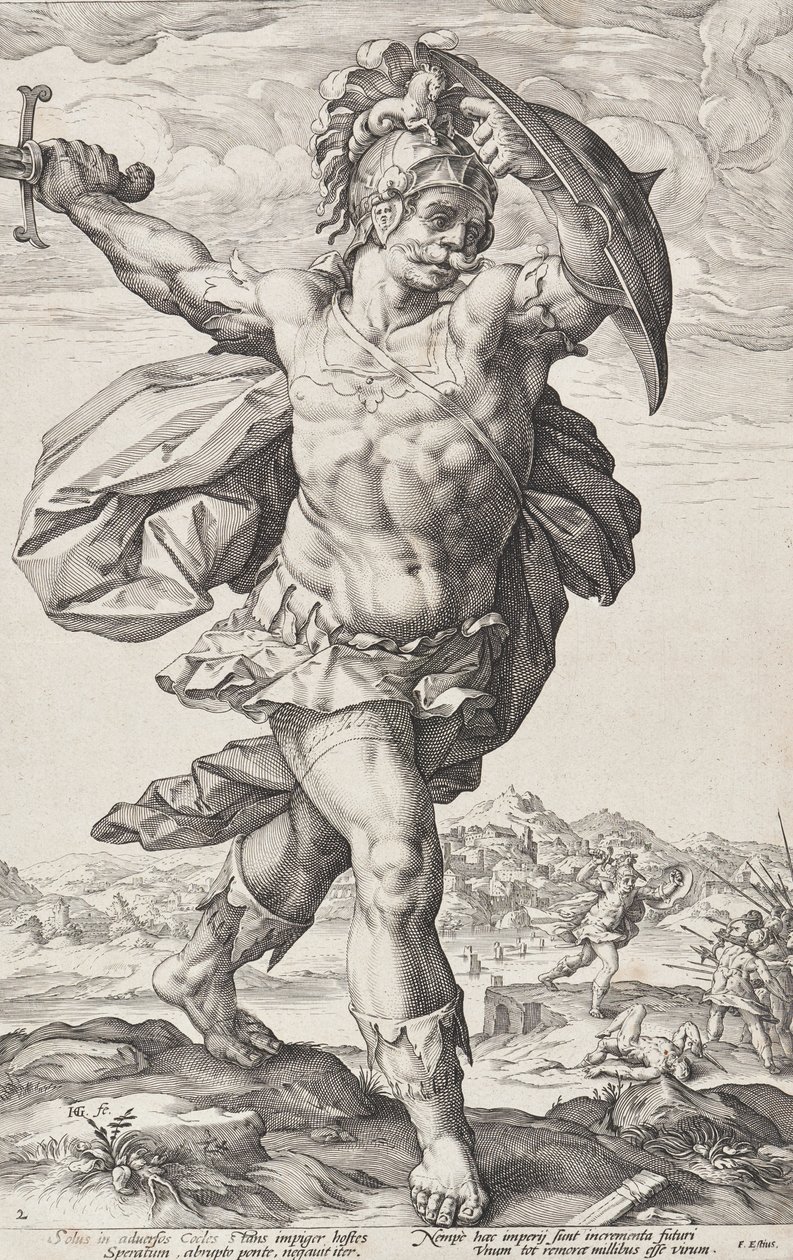 Horacjusz Kokles (Bohaterowie rzymscy, tablica 2) autorstwa Hendrick Goltzius