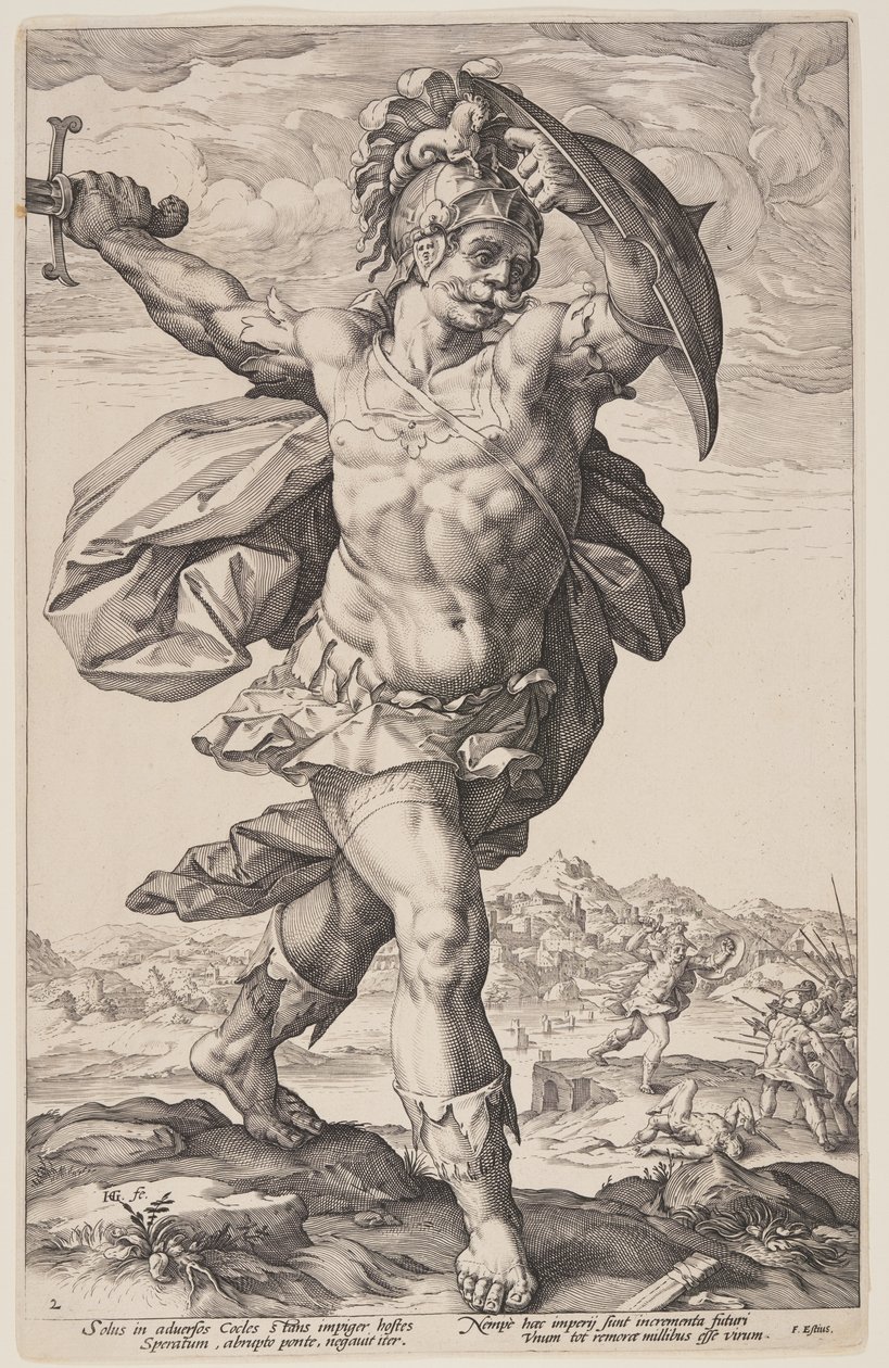 Horatius Cocles, z książki The Roman Heroes autorstwa Hendrick Goltzius